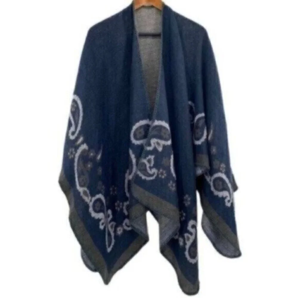 Western Paisley Knit Poncho Shrug Sweater